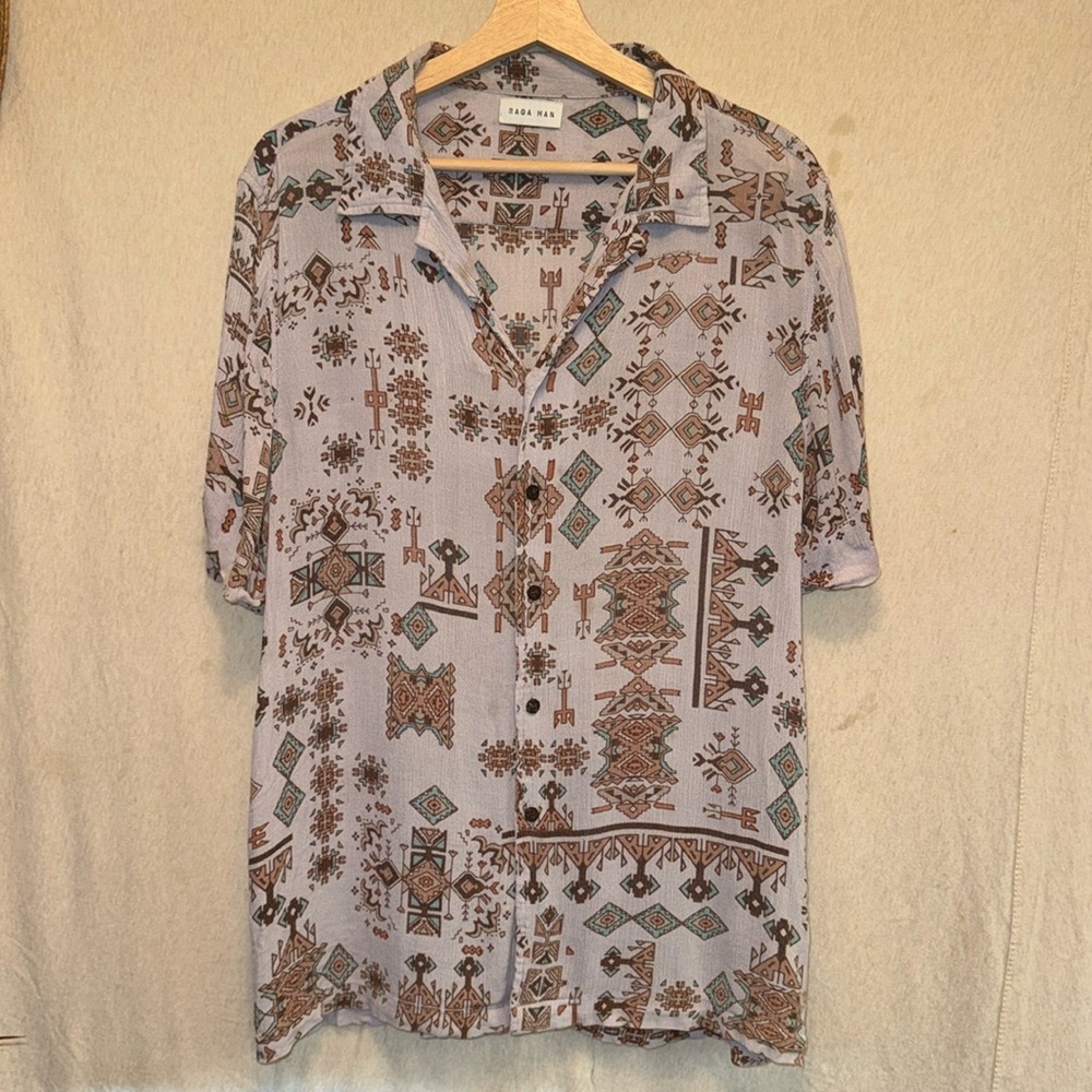 RAGA MAN Aztec Print shirt size MEDIUM